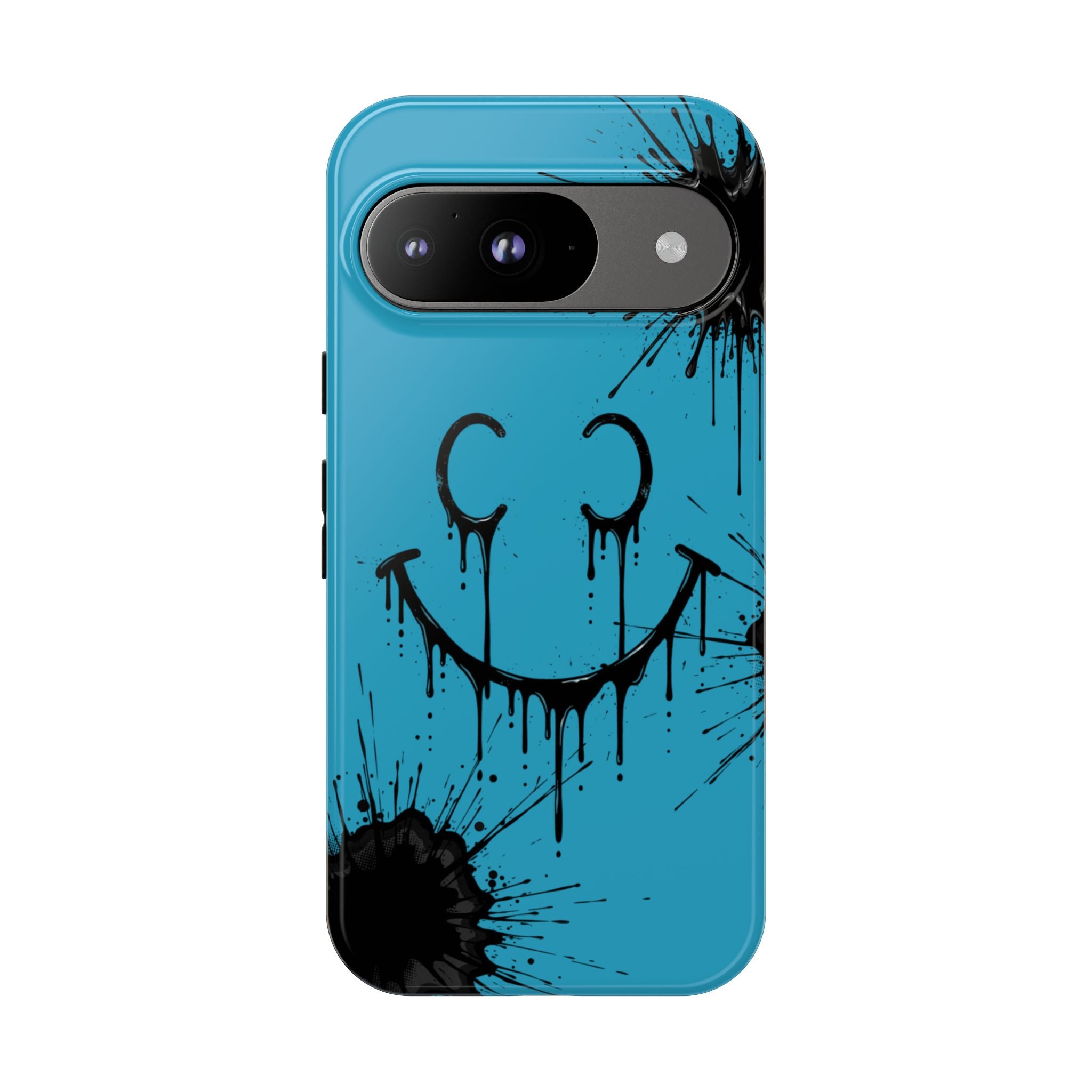 Protective Phone Case — Blue Drip Smile Splatter Design