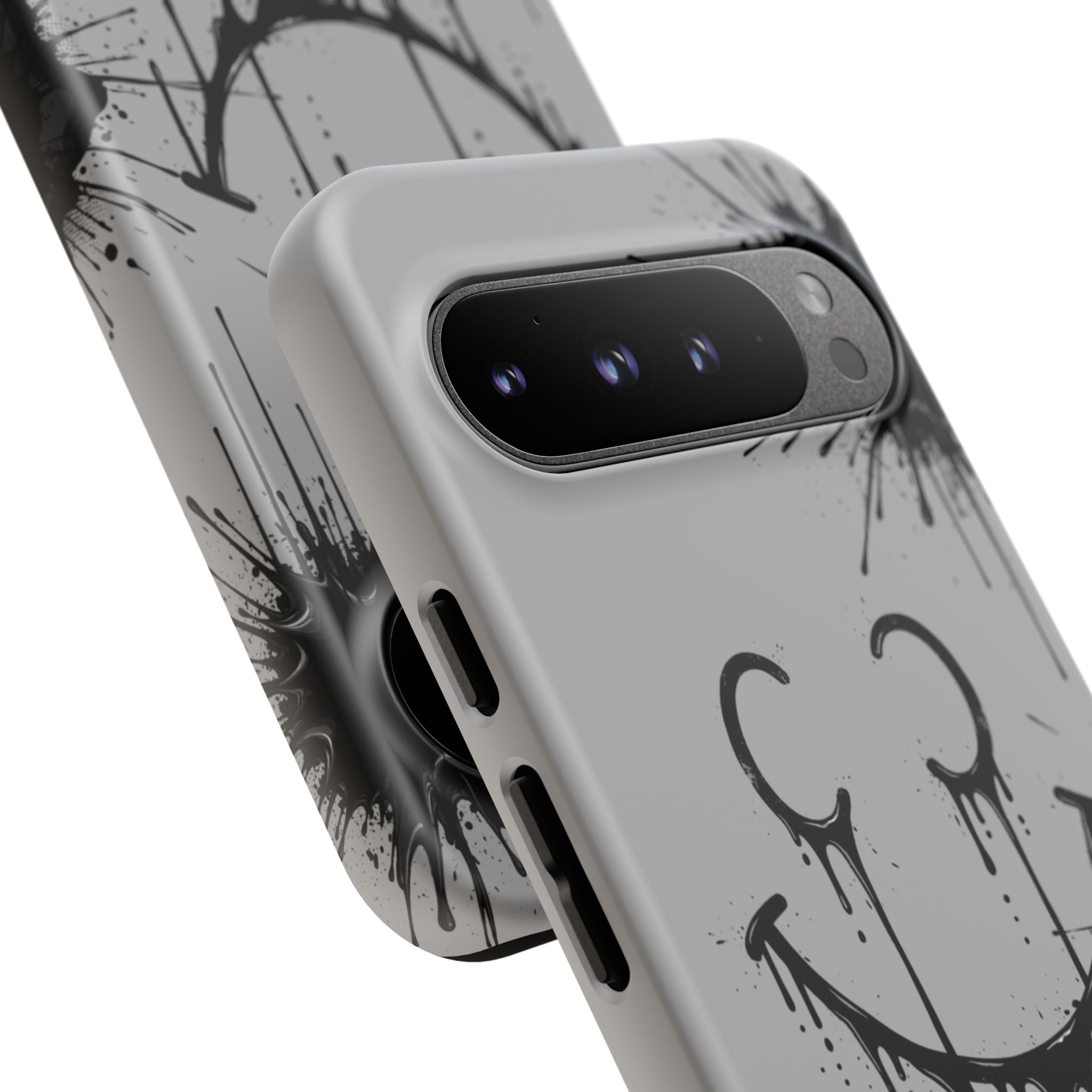 Protective Phone Case — Gray Drip Smile Splatter Design